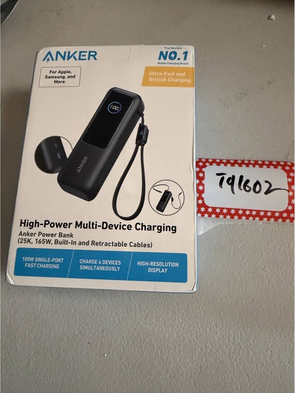 Anker 25,000mAh 165W Power Bank 100W Fast Charging Built-In USB-C Cables